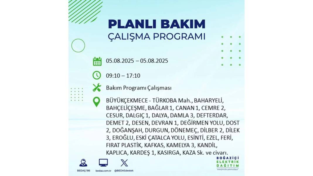 BÜYÜK ELEKTRİK KESİNTİSİ YAŞANACAK: BEDAŞ 5 Ağustos Salı elektrik kesintisi yaşayacak ilçeleri sıraladı! 37