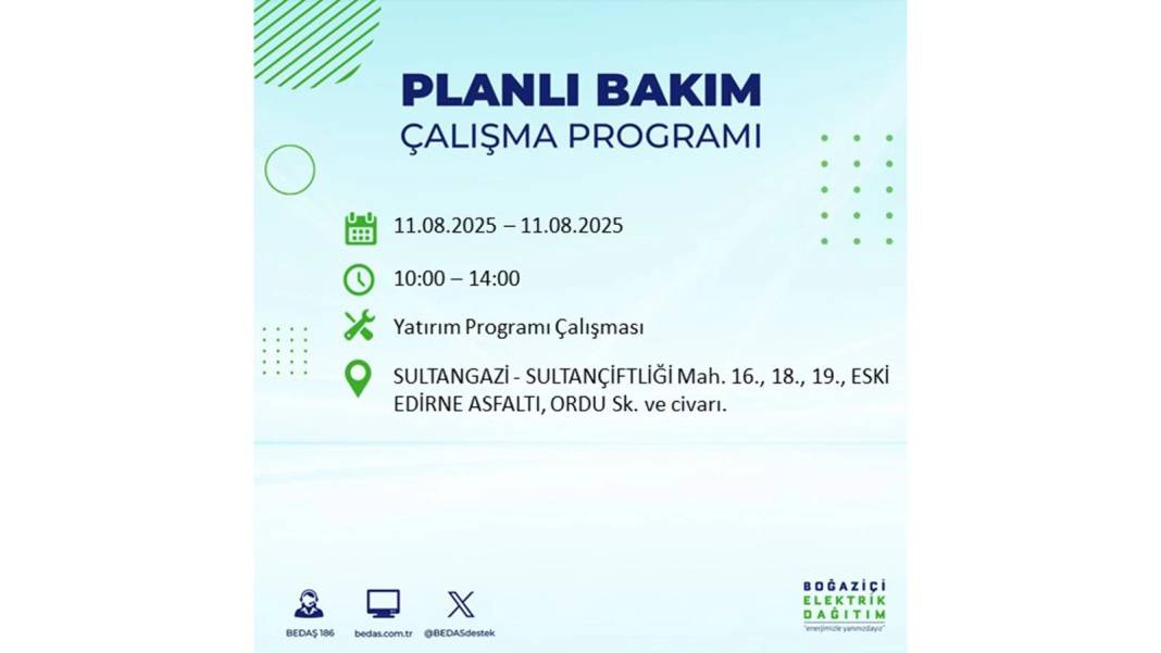 BÜYÜK ELEKTRİK KESİNTİSİ YAŞANACAK: BEDAŞ 11 Ağustos Pazartesi elektrik kesintisi yaşayacak ilçeler belli oldu! 5