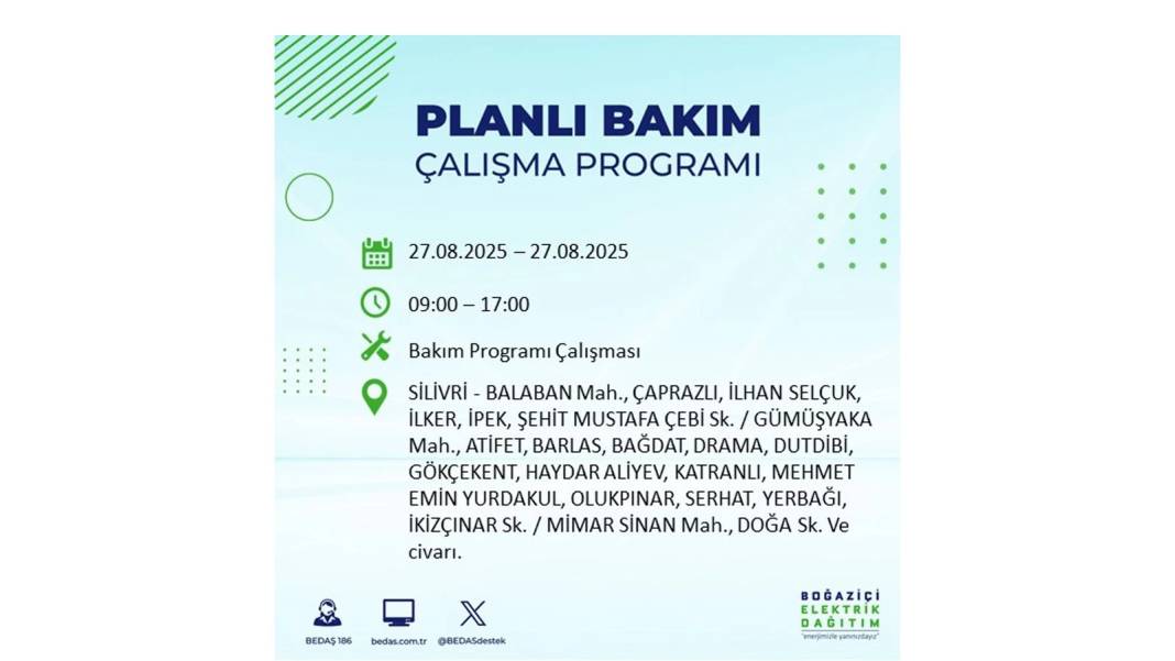O ilçelerde elektrik olmayacak: BEDAŞ 27 Ağustos Çarşamba günü elektrik kesintisi yaşayacak ilçeleri sıraladı! 8
