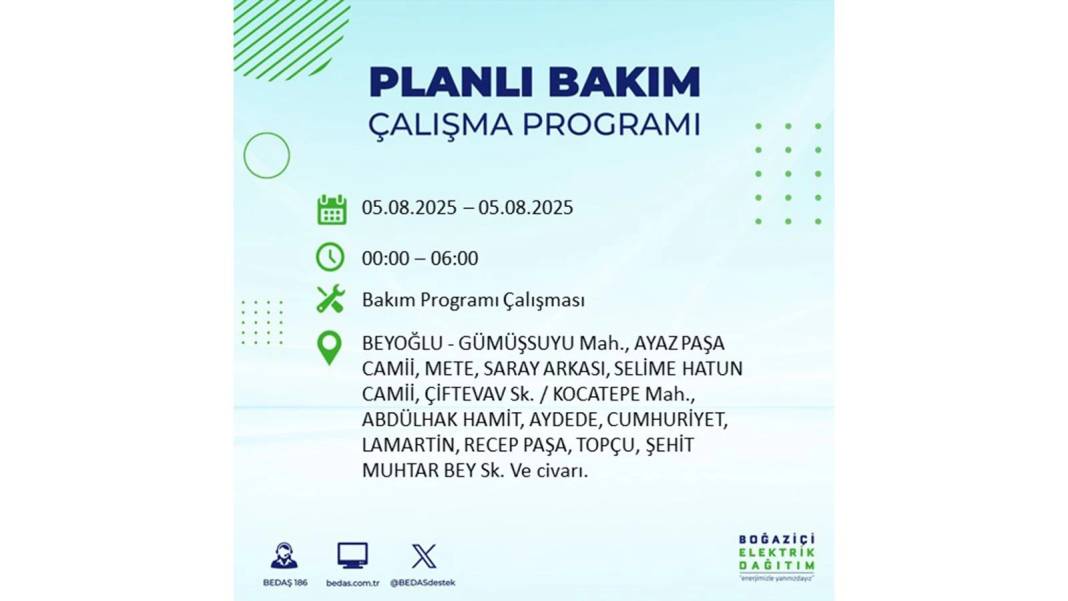BÜYÜK ELEKTRİK KESİNTİSİ YAŞANACAK: BEDAŞ 5 Ağustos Salı elektrik kesintisi yaşayacak ilçeleri sıraladı! 32