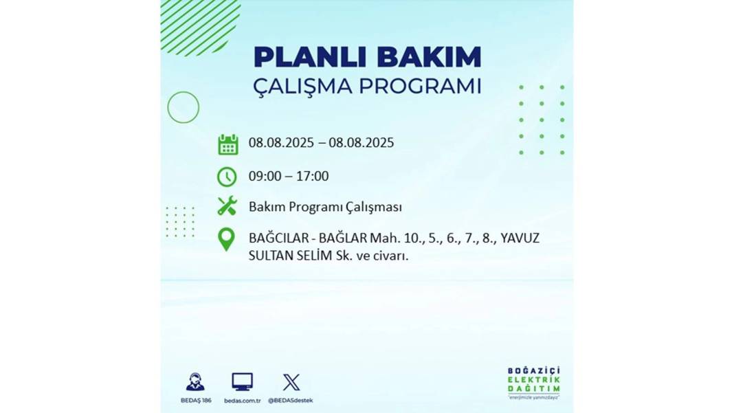 O İLÇELERDE ELEKTRİK OLMAYACAK: BEDAŞ 8 Ağustos Cuma elektrik kesintisi yaşayacak ilçeleri sıraladı! 59