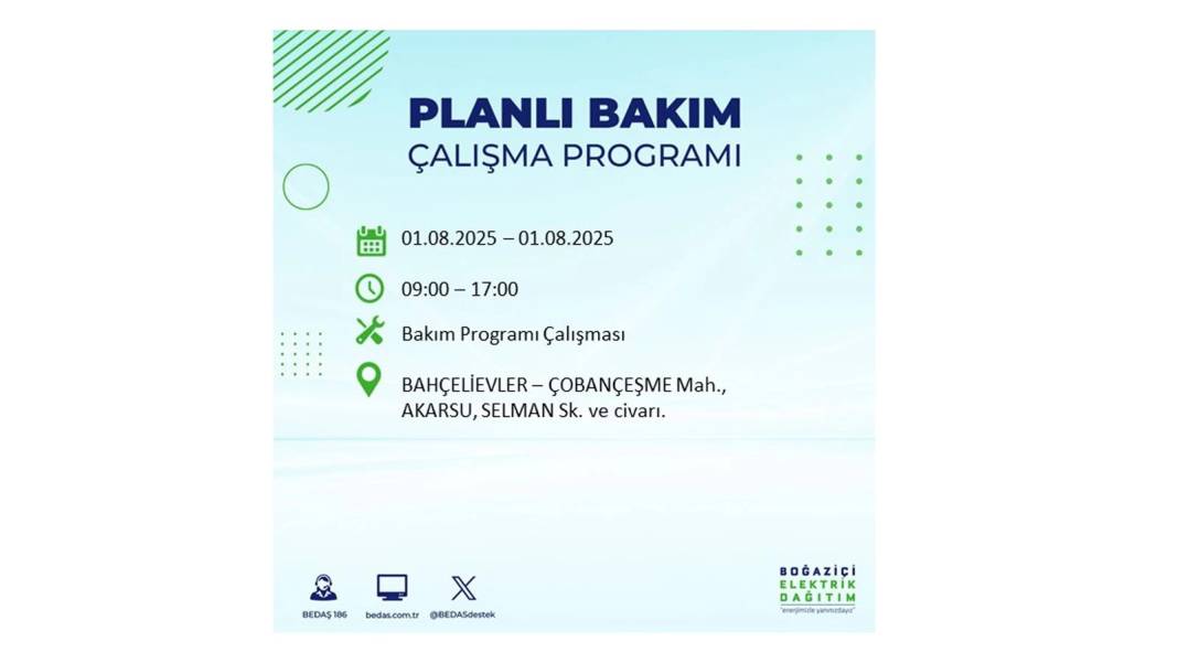 BÜYÜK ELEKTRİK KESİNTİSİ YAŞANACAK: BEDAŞ 1 Ağustos Cuma elektrik kesintisi yaşayacak ilçeleri sıraladı! 54