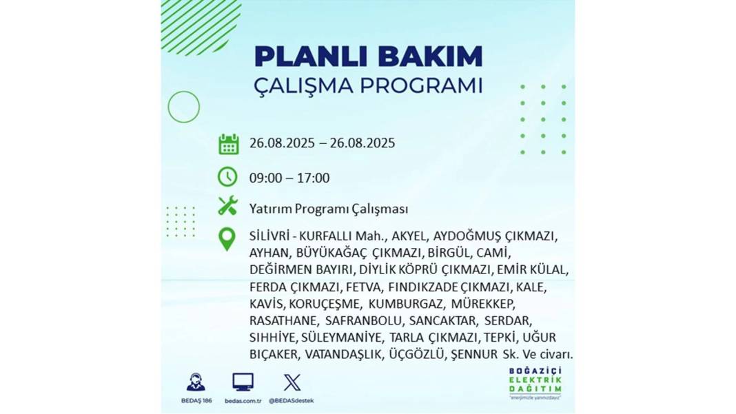 O ilçelerde saatlerce elektrik olmayacak: BEDAŞ 26 Ağustos Salı elektrik kesintisi yaşayacak ilçeleri duyurdu! 12