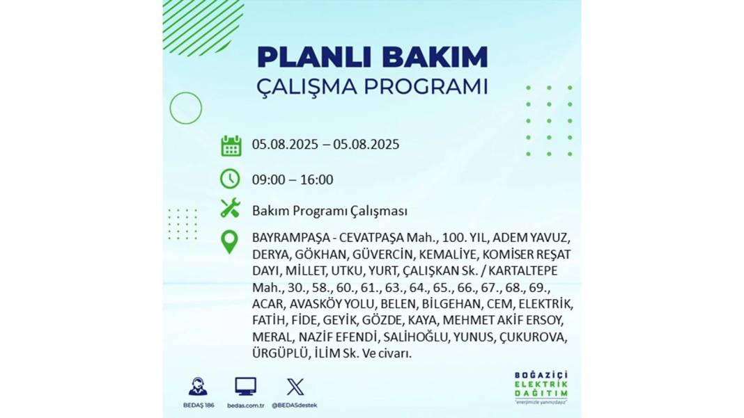 BÜYÜK ELEKTRİK KESİNTİSİ YAŞANACAK: BEDAŞ 5 Ağustos Salı elektrik kesintisi yaşayacak ilçeleri sıraladı! 20