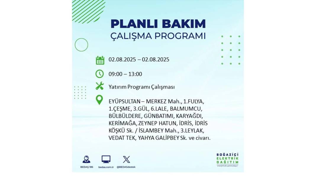 O İLÇELERE ELEKTRİK VERİLMEYECEK: BEDAŞ 2 Ağustos Cumartesi elektrik kesintisi yaşayacak ilçeleri sıraladı! 15