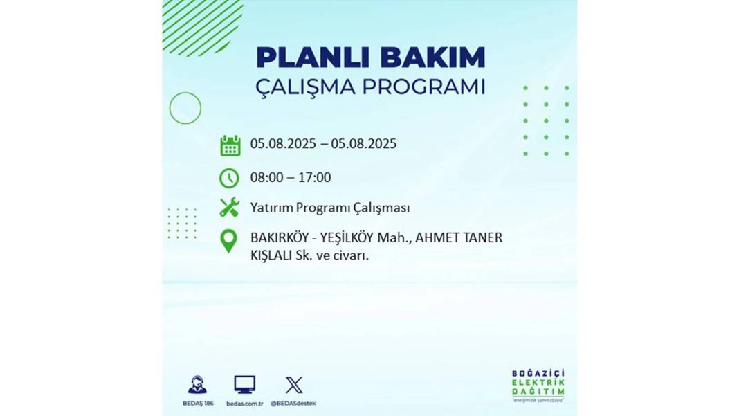BÜYÜK ELEKTRİK KESİNTİSİ YAŞANACAK: BEDAŞ 5 Ağustos Salı elektrik kesintisi yaşayacak ilçeleri sıraladı! 17