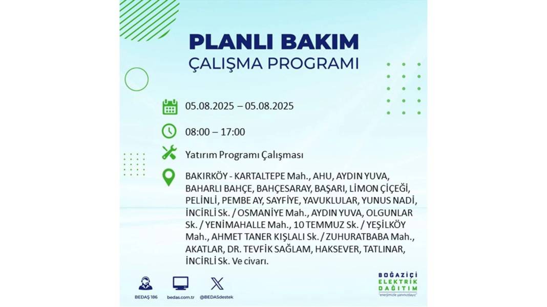 BÜYÜK ELEKTRİK KESİNTİSİ YAŞANACAK: BEDAŞ 5 Ağustos Salı elektrik kesintisi yaşayacak ilçeleri sıraladı! 12