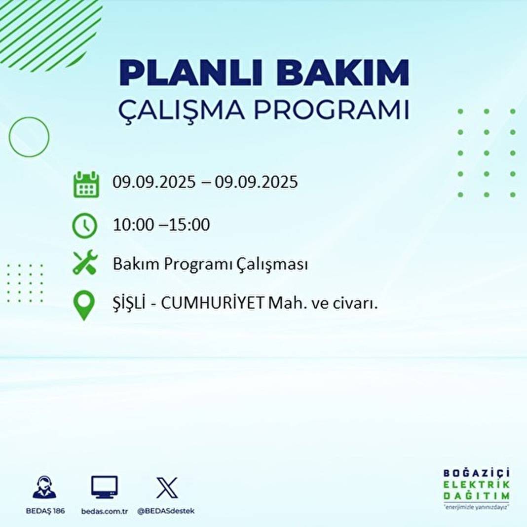 O ilçelerde elektrik olmayacak: BEDAŞ 9 Eylül Salı günü elektrik kesintisi yaşayacak ilçeleri sıraladı! 26