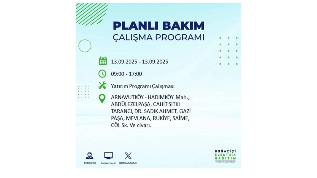 O ilçelerde elektrikler olmayacak: BEDAŞ 13 Eylül Cumartesi günü elektrik kesintisi yaşayacak ilçeleri sıraladı! 18