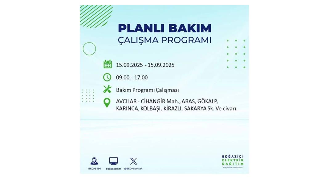 Büyük elektrik kesintisi yaşanacak: BEDAŞ 15 Eylül Pazartesi günü elektrik kesintisi yaşayacak ilçeleri sıraladı! 94
