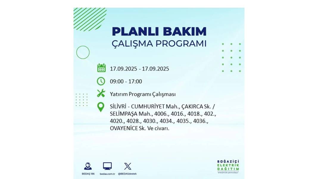 Büyük elektrik kesintisi yaşanacak: BEDAŞ 17 Eylül Çarşamba elektrik kesintisi yaşayacak ilçeleri sıraladı! 8