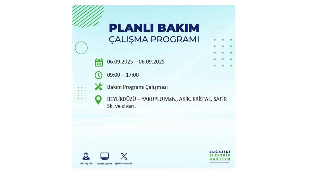 O ilçelerde elektrik olmayacak: BEDAŞ 6 Eylül Cumartesi elektrik kesintisi yaşayacak ilçeleri sıraladı! 17