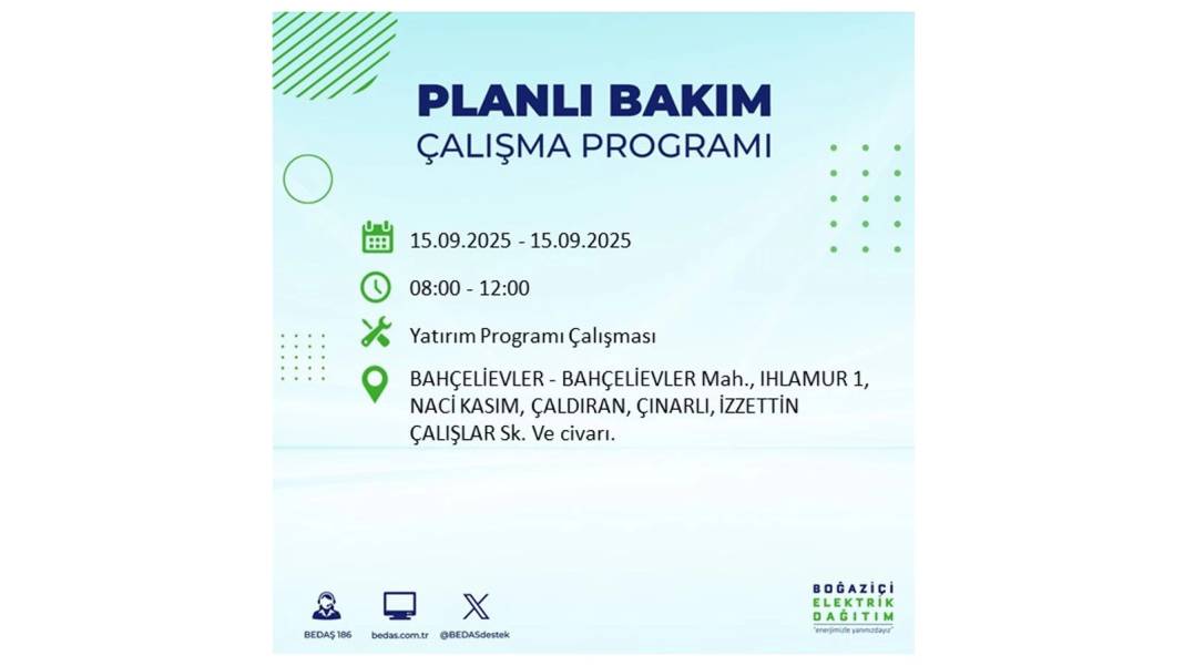 Büyük elektrik kesintisi yaşanacak: BEDAŞ 15 Eylül Pazartesi günü elektrik kesintisi yaşayacak ilçeleri sıraladı! 89