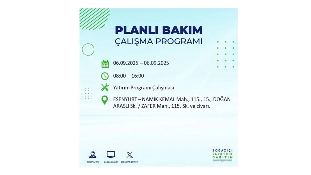 O ilçelerde elektrik olmayacak: BEDAŞ 6 Eylül Cumartesi elektrik kesintisi yaşayacak ilçeleri sıraladı! 15