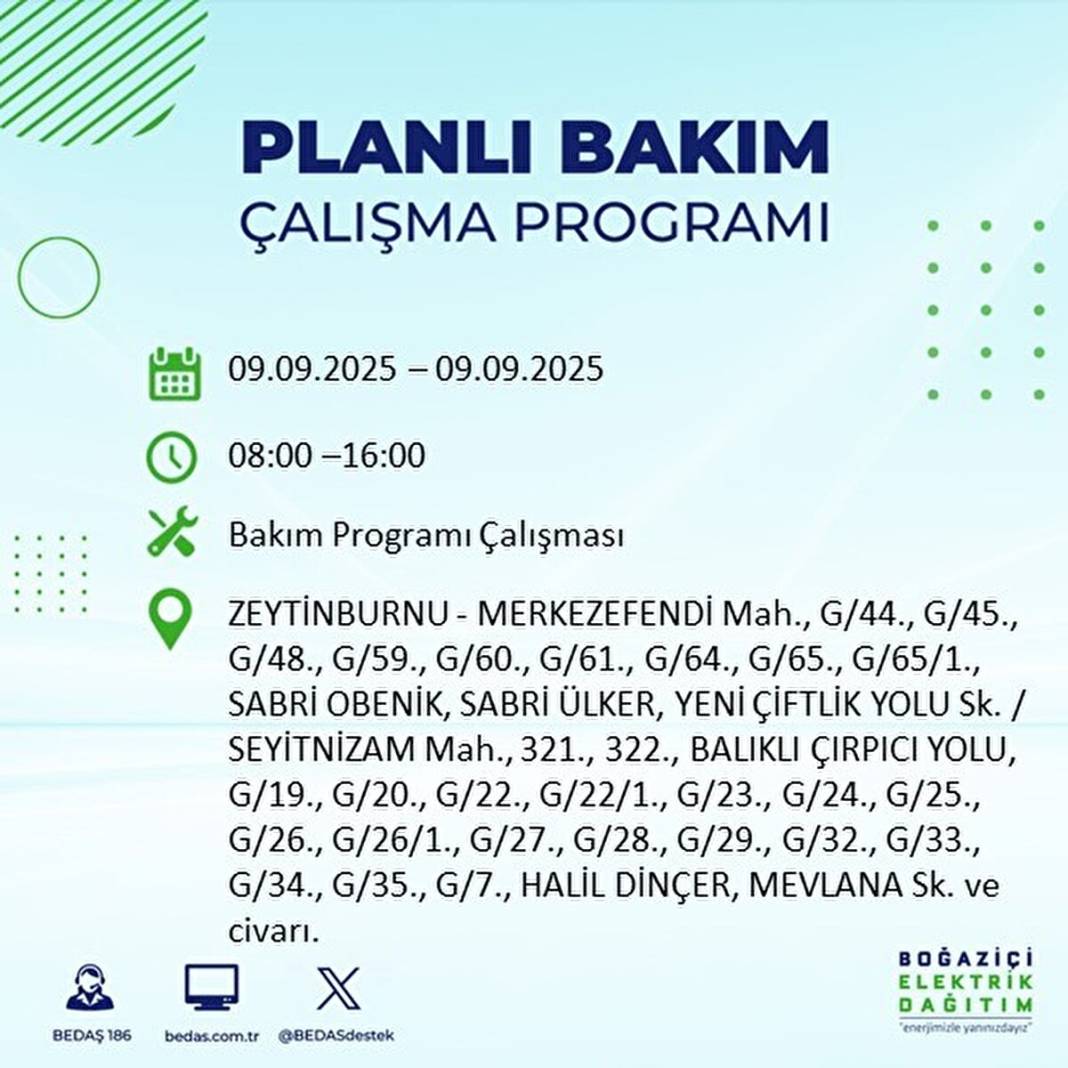 O ilçelerde elektrik olmayacak: BEDAŞ 9 Eylül Salı günü elektrik kesintisi yaşayacak ilçeleri sıraladı! 34