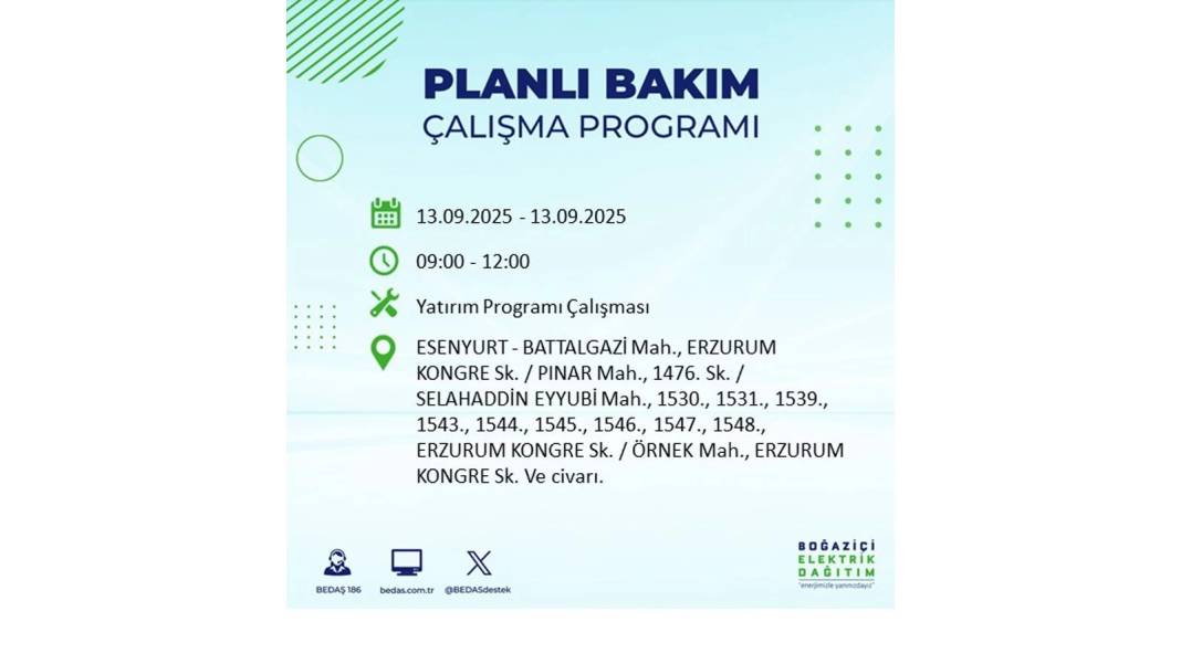 O ilçelerde elektrikler olmayacak: BEDAŞ 13 Eylül Cumartesi günü elektrik kesintisi yaşayacak ilçeleri sıraladı! 6