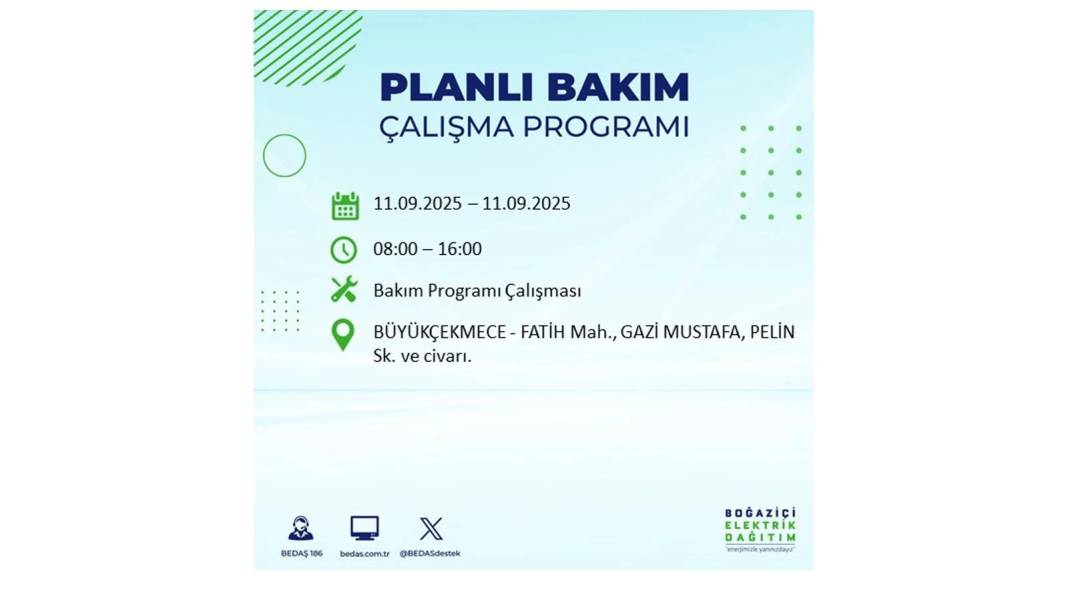 Elektrikler saatlerce olmayacak: BEDAŞ 11 Eylül Perşembe günü elektrik kesintisi yaşayacak ilçeleri sıraladı 33