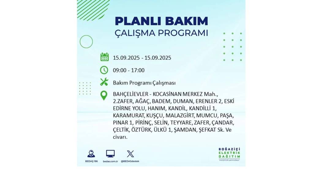 Büyük elektrik kesintisi yaşanacak: BEDAŞ 15 Eylül Pazartesi günü elektrik kesintisi yaşayacak ilçeleri sıraladı! 83