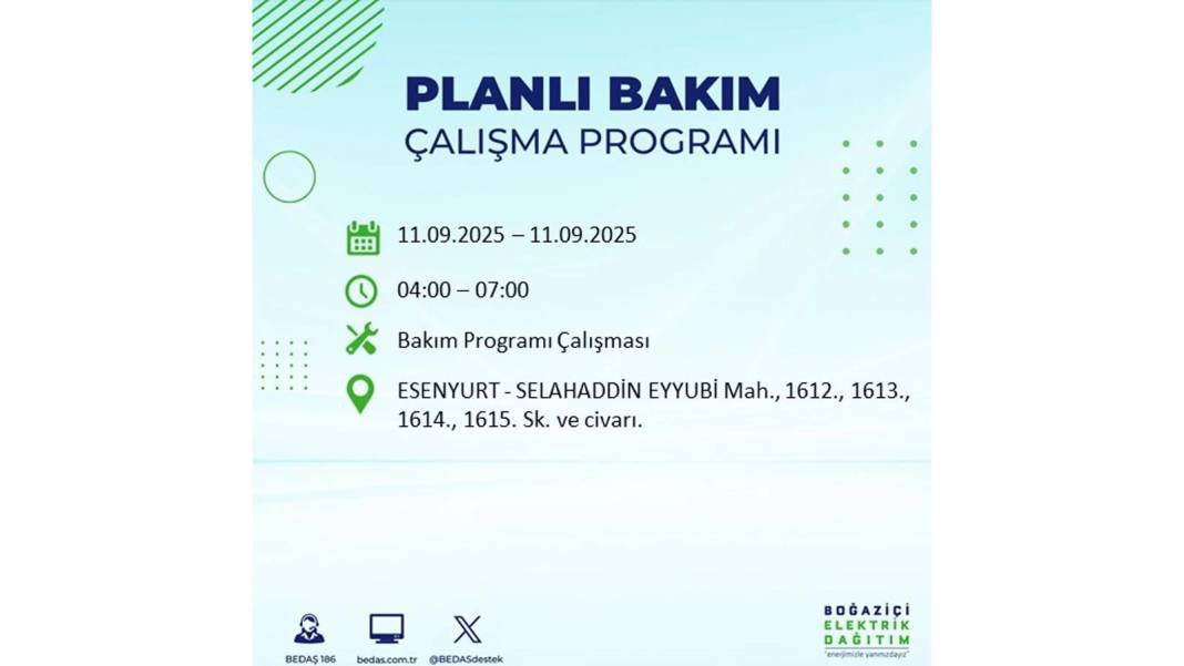 Elektrikler saatlerce olmayacak: BEDAŞ 11 Eylül Perşembe günü elektrik kesintisi yaşayacak ilçeleri sıraladı 32