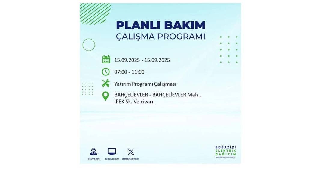 Büyük elektrik kesintisi yaşanacak: BEDAŞ 15 Eylül Pazartesi günü elektrik kesintisi yaşayacak ilçeleri sıraladı! 85