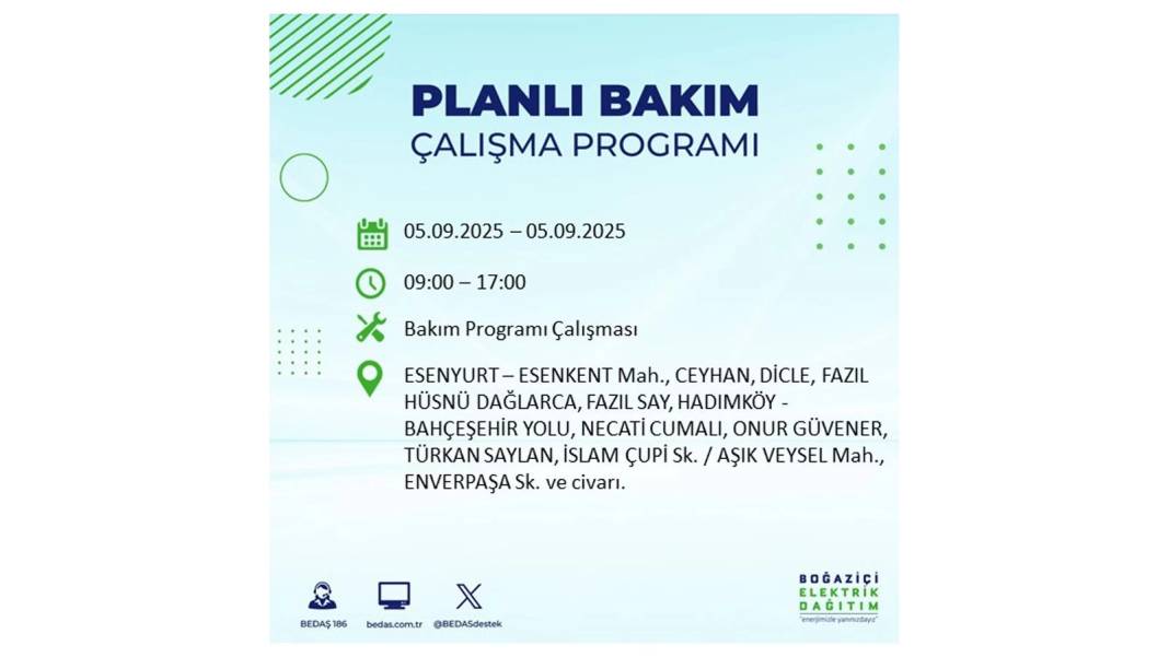 O ilçelerde saatlerce elektrik olmayacak: BEDAŞ 5 Eylül Cuma elektrik kesintisi yaşayacak ilçeleri sıraladı 23