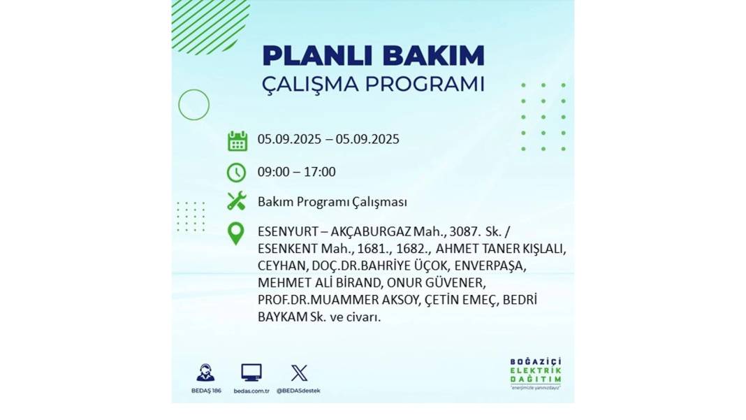O ilçelerde saatlerce elektrik olmayacak: BEDAŞ 5 Eylül Cuma elektrik kesintisi yaşayacak ilçeleri sıraladı 20