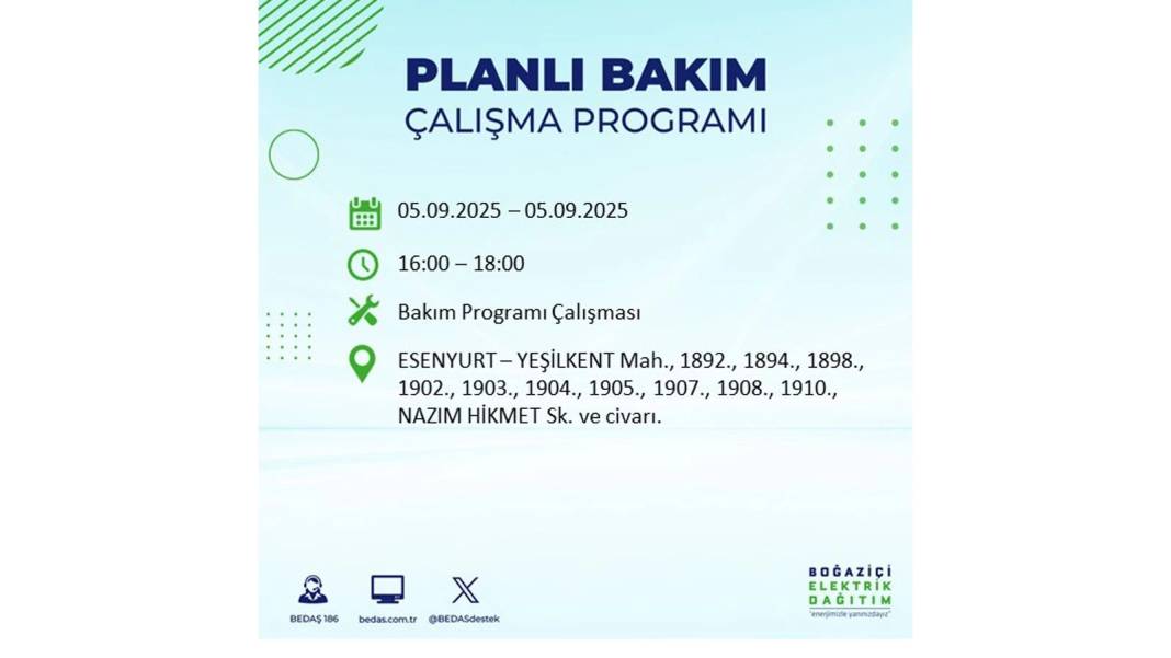O ilçelerde saatlerce elektrik olmayacak: BEDAŞ 5 Eylül Cuma elektrik kesintisi yaşayacak ilçeleri sıraladı 19