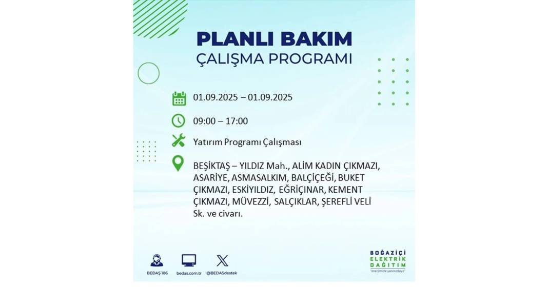 O ilçelerde saatlerce elektrik olmayacak: BEDAŞ 1 Eylül Pazartesi elektrik kesintisi yaşayacak ilçeleri sıraladı 55