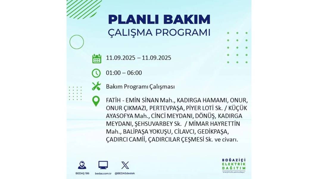 Elektrikler saatlerce olmayacak: BEDAŞ 11 Eylül Perşembe günü elektrik kesintisi yaşayacak ilçeleri sıraladı 21
