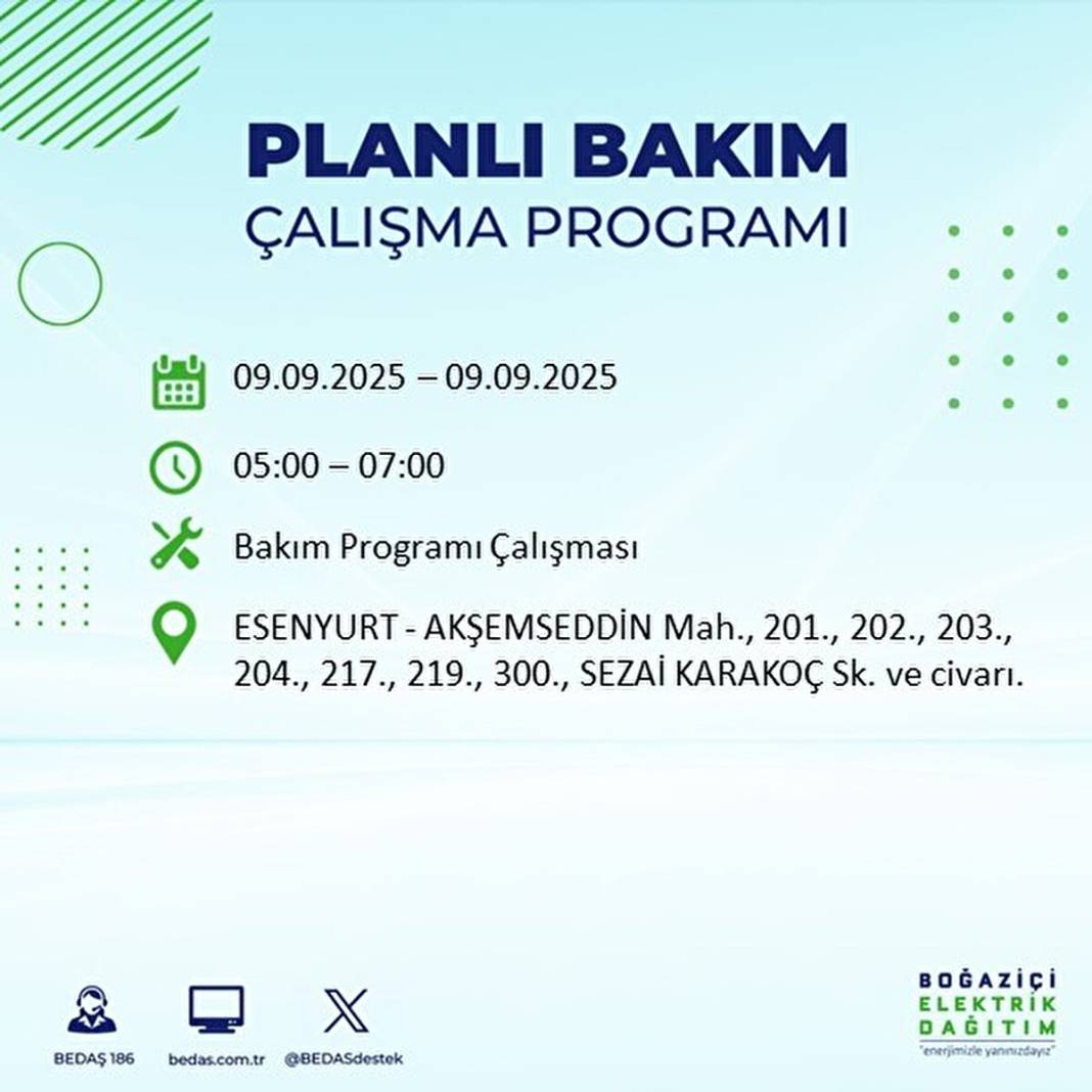 O ilçelerde elektrik olmayacak: BEDAŞ 9 Eylül Salı günü elektrik kesintisi yaşayacak ilçeleri sıraladı! 57