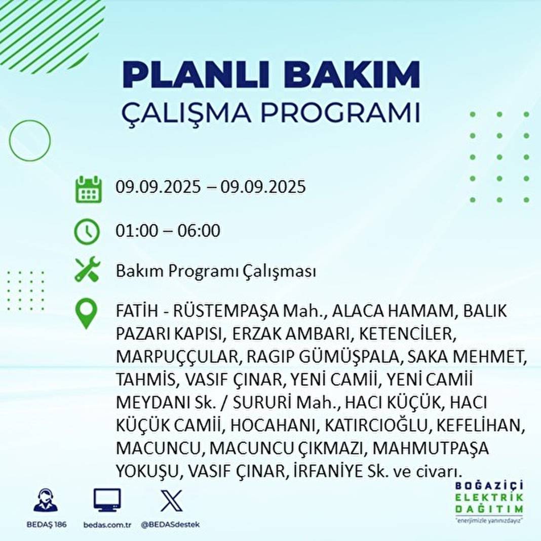 O ilçelerde elektrik olmayacak: BEDAŞ 9 Eylül Salı günü elektrik kesintisi yaşayacak ilçeleri sıraladı! 55