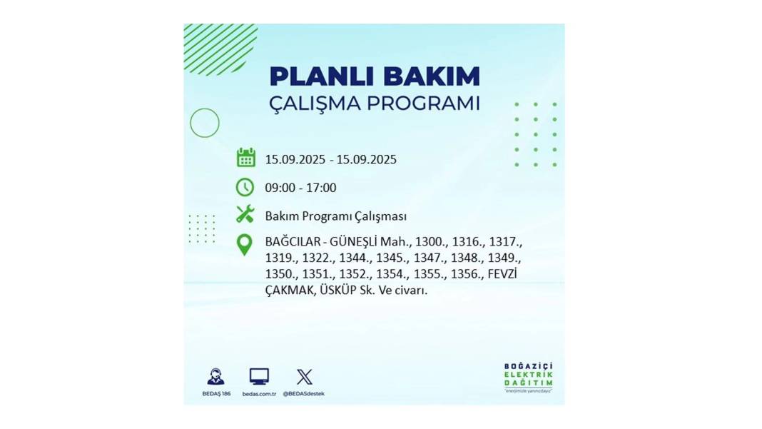 Büyük elektrik kesintisi yaşanacak: BEDAŞ 15 Eylül Pazartesi günü elektrik kesintisi yaşayacak ilçeleri sıraladı! 99