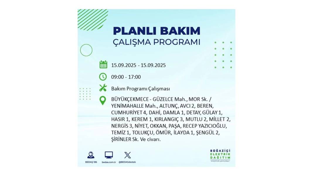Büyük elektrik kesintisi yaşanacak: BEDAŞ 15 Eylül Pazartesi günü elektrik kesintisi yaşayacak ilçeleri sıraladı! 73