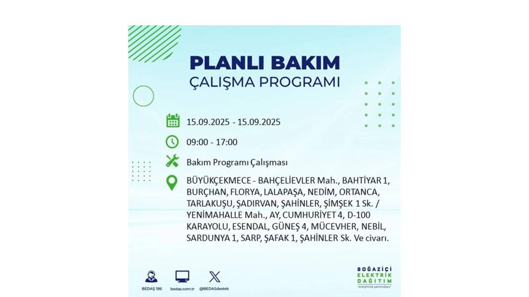 Büyük elektrik kesintisi yaşanacak: BEDAŞ 15 Eylül Pazartesi günü elektrik kesintisi yaşayacak ilçeleri sıraladı! 71