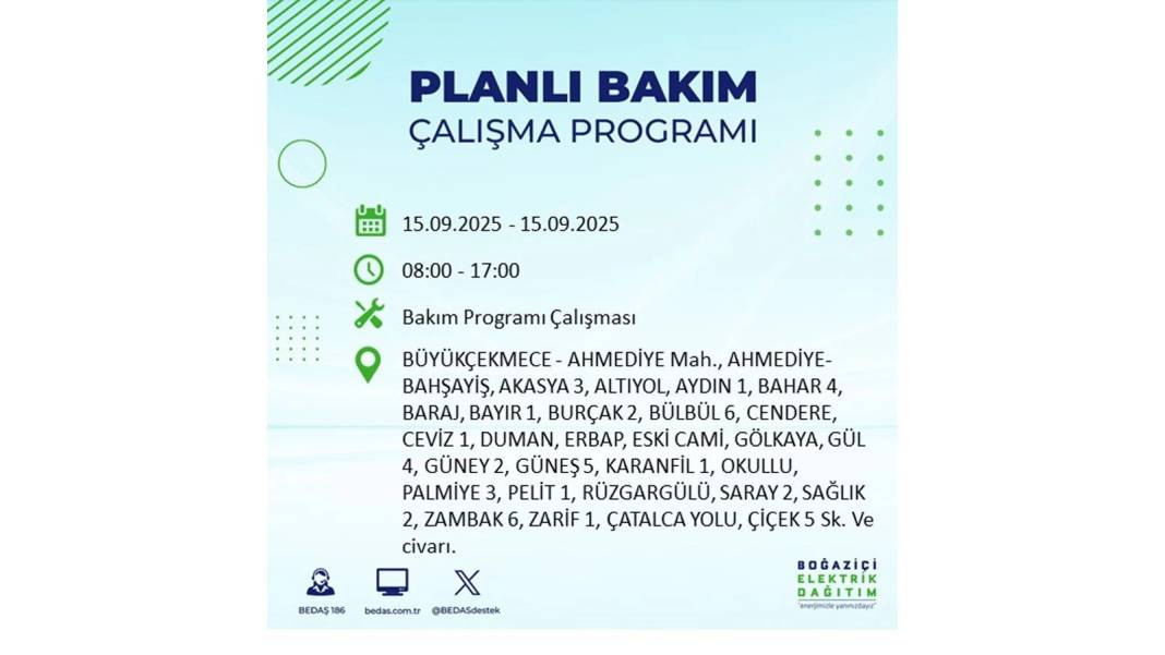 Büyük elektrik kesintisi yaşanacak: BEDAŞ 15 Eylül Pazartesi günü elektrik kesintisi yaşayacak ilçeleri sıraladı! 70