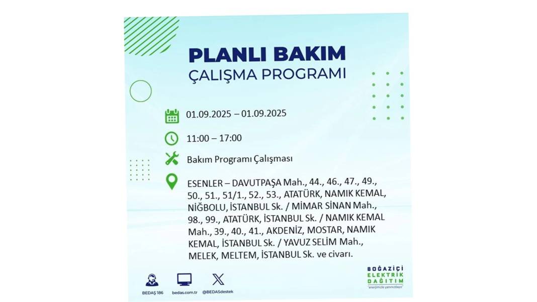 O ilçelerde saatlerce elektrik olmayacak: BEDAŞ 1 Eylül Pazartesi elektrik kesintisi yaşayacak ilçeleri sıraladı 47