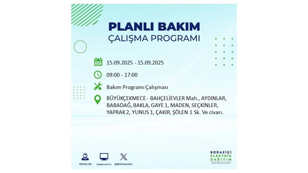 Büyük elektrik kesintisi yaşanacak: BEDAŞ 15 Eylül Pazartesi günü elektrik kesintisi yaşayacak ilçeleri sıraladı! 66