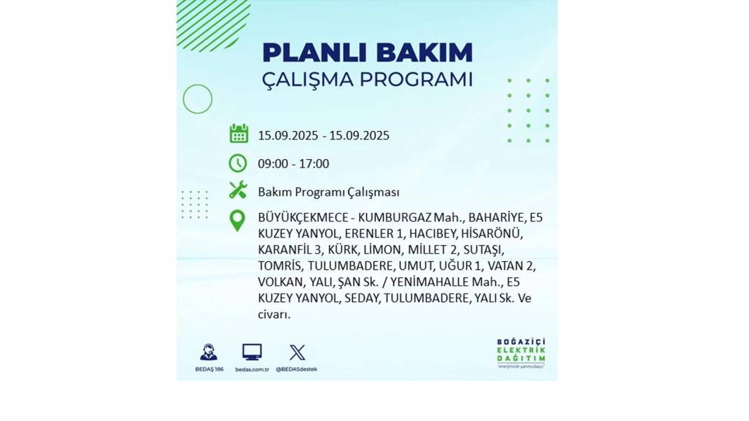 Büyük elektrik kesintisi yaşanacak: BEDAŞ 15 Eylül Pazartesi günü elektrik kesintisi yaşayacak ilçeleri sıraladı! 64