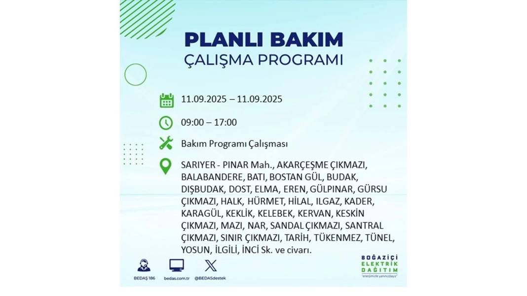 Elektrikler saatlerce olmayacak: BEDAŞ 11 Eylül Perşembe günü elektrik kesintisi yaşayacak ilçeleri sıraladı 11