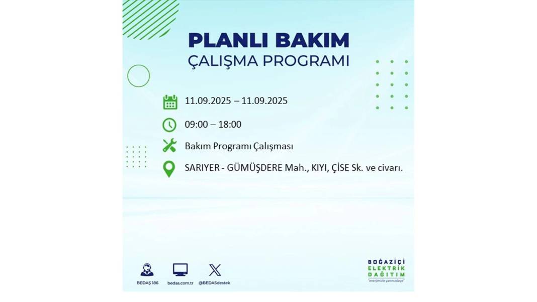 Elektrikler saatlerce olmayacak: BEDAŞ 11 Eylül Perşembe günü elektrik kesintisi yaşayacak ilçeleri sıraladı 9