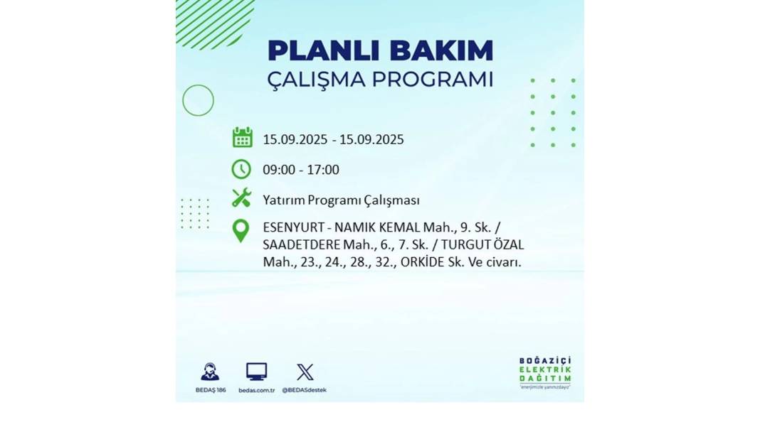 Büyük elektrik kesintisi yaşanacak: BEDAŞ 15 Eylül Pazartesi günü elektrik kesintisi yaşayacak ilçeleri sıraladı! 58