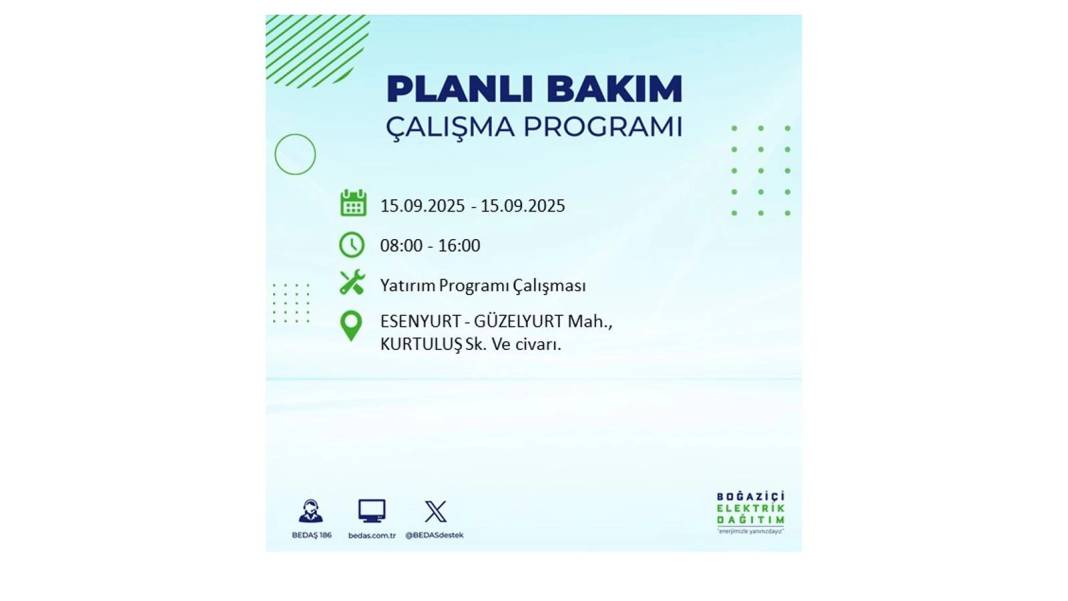 Büyük elektrik kesintisi yaşanacak: BEDAŞ 15 Eylül Pazartesi günü elektrik kesintisi yaşayacak ilçeleri sıraladı! 61