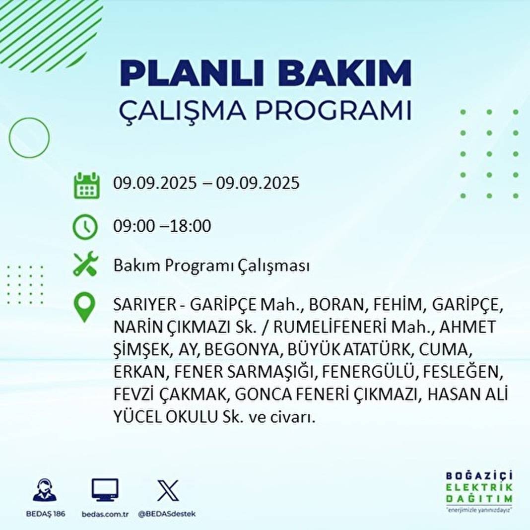 O ilçelerde elektrik olmayacak: BEDAŞ 9 Eylül Salı günü elektrik kesintisi yaşayacak ilçeleri sıraladı! 35