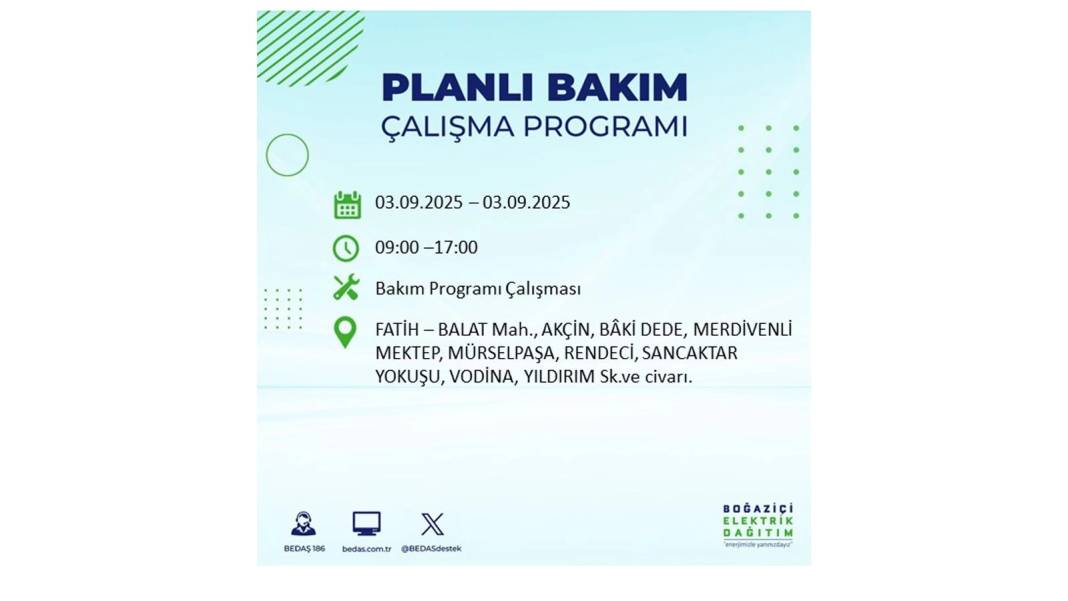 Saatlerce elektrik olmayacak: BEDAŞ 3 Eylül Çarşamba elektrik kesintisi yaşayacak ilçeleri sıraladı! 32