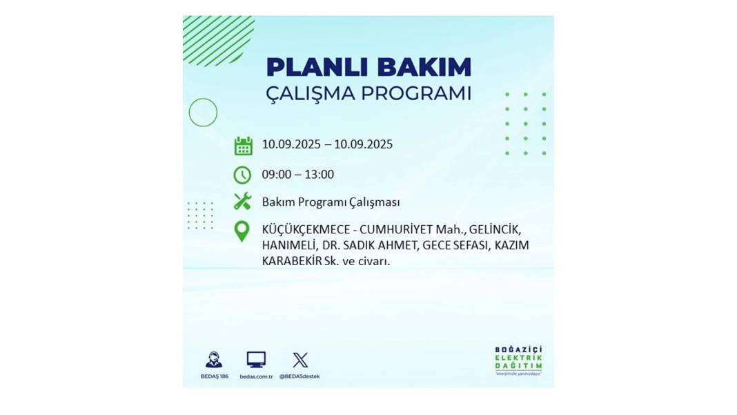 O ilçelerde elektrik olmayacak: BEDAŞ 10 Eylül Çarşamba günü elektrik kesintisi yaşayacak ilçeleri sıraladı! 13