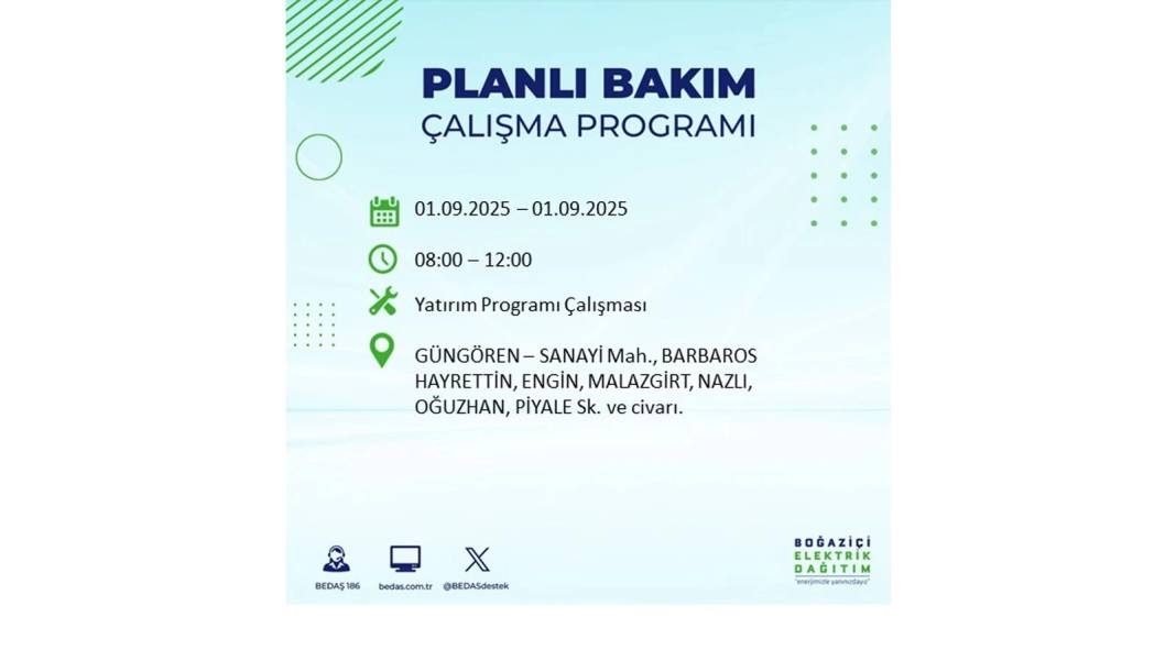 O ilçelerde saatlerce elektrik olmayacak: BEDAŞ 1 Eylül Pazartesi elektrik kesintisi yaşayacak ilçeleri sıraladı 26