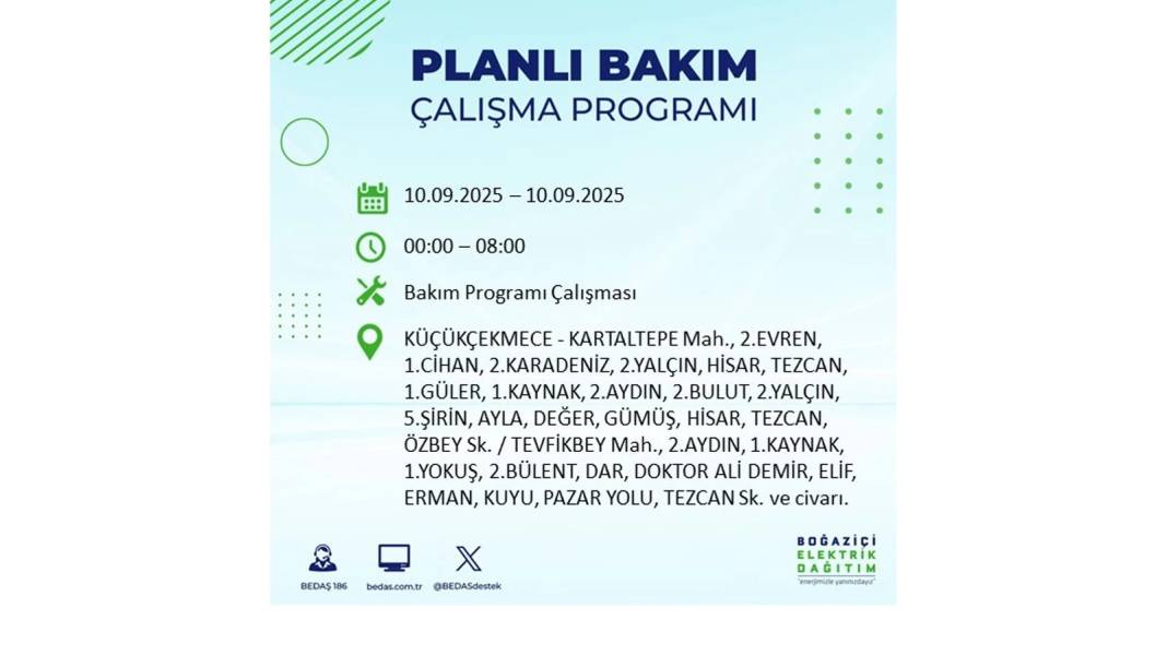 O ilçelerde elektrik olmayacak: BEDAŞ 10 Eylül Çarşamba günü elektrik kesintisi yaşayacak ilçeleri sıraladı! 9