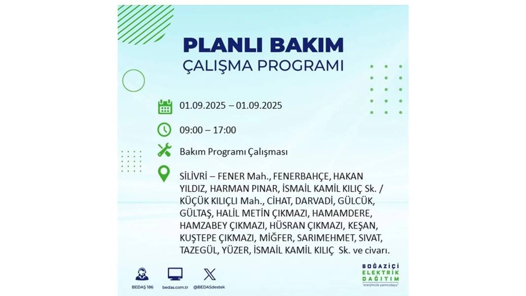 O ilçelerde saatlerce elektrik olmayacak: BEDAŞ 1 Eylül Pazartesi elektrik kesintisi yaşayacak ilçeleri sıraladı 19