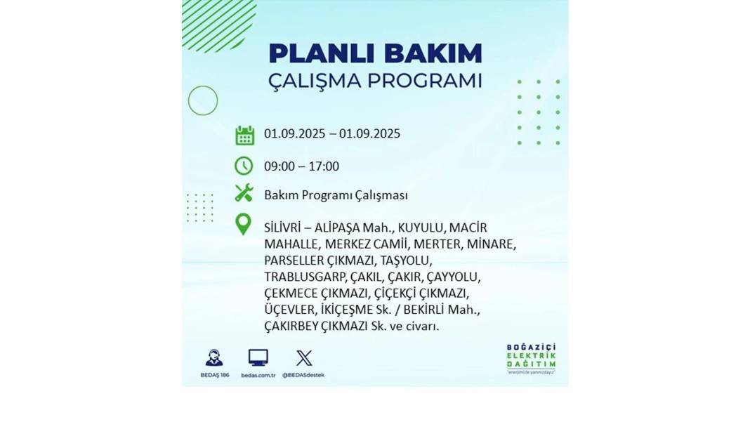 O ilçelerde saatlerce elektrik olmayacak: BEDAŞ 1 Eylül Pazartesi elektrik kesintisi yaşayacak ilçeleri sıraladı 18