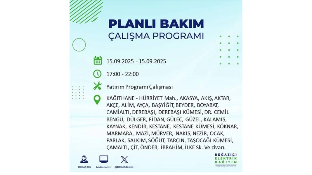 Büyük elektrik kesintisi yaşanacak: BEDAŞ 15 Eylül Pazartesi günü elektrik kesintisi yaşayacak ilçeleri sıraladı! 39